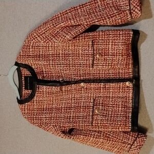 English Factory Faux Leather Trim Tweed Jacket Size Medium NWOT